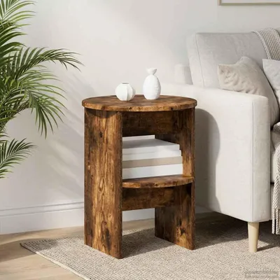 Image de vidaXL Meuble d'appoint en chêne fumé Ø 40 x 50 cm, aggloméré