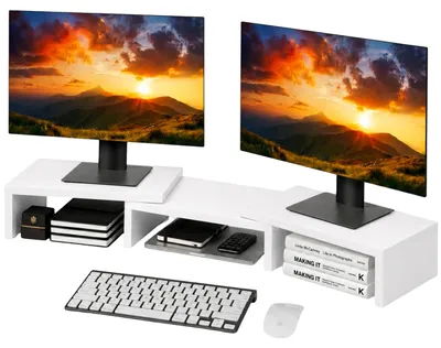 Produktbild von Dual-Monitorständer mit 3 verstellbaren Regalen für Homeoffice