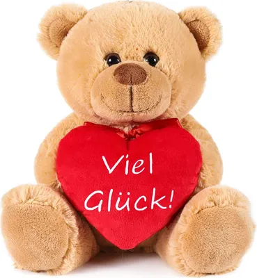 Immagine prodotto di BRUBAKER Orsacchiotto di peluche con cuore rosso - Buona fortuna - 25 cm - Orsacchiotto di peluche - peluche marrone chiaro