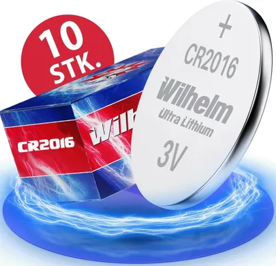 A product shot of coin cell batteries and their packaging, with a blue energy-like effect around the base.