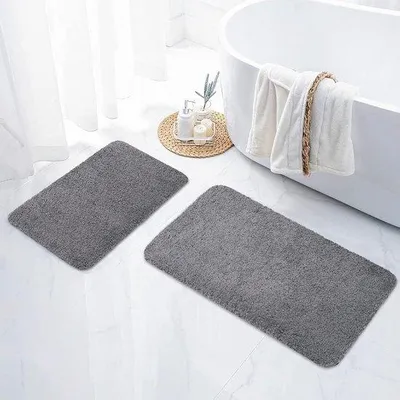 Image de Ensemble de deux tapis de bain Unyqoos® – antidérapants, lavables, doux et moelleux, en microfibre à poils longs, dimensions : 40 x 60 cm + 50 x 80 cm, couleur : gris