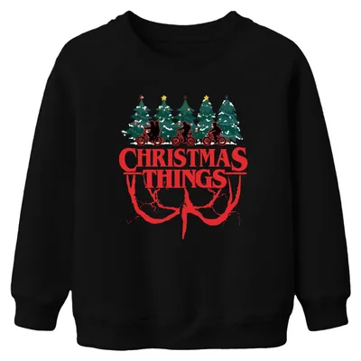 Produktbild von CHRISTMAS THINGS Stranger Weihnachten Demogorgon Kinder Sweatshirt Pullover, Schwarz, 152
