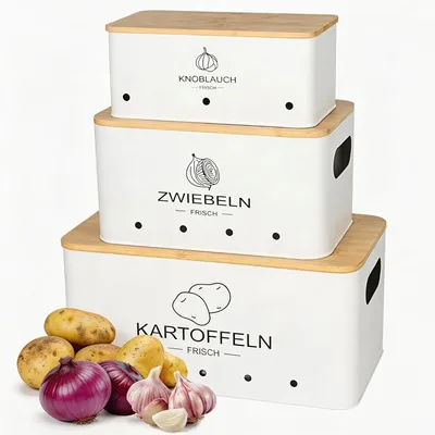 Produktbild von Gartenkorb Set mit 3 Kartoffelhaltern Container Weiß