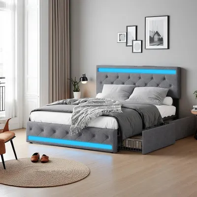 Image de Lit coffre - Lit tapissé - Lit double - Lit avec espace de rangement - Lit avec tiroirs - 180x200 cm