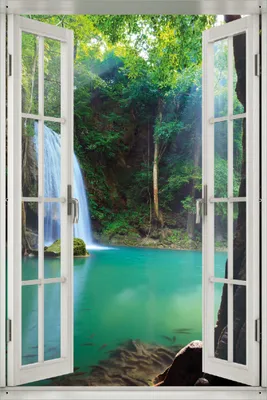 Produktbild von Wallario Outdoor-Poster für Garten oder Balkon 61 x 91,50 cm: Wasserfall im Wald am See  Idylle in Thailand