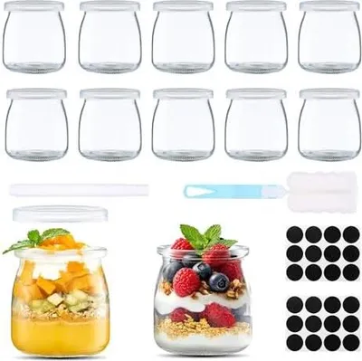 Produktbild von 200 ml Durchsichtige Joghurtgläser mit Deckel, 12 Stück Mehrzweck dessertgläser für Marmelade, Honig, Desserts, Kerzen, Wiederverwendbar Marmeladengläser