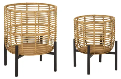 Zdjęcie produktu dla Stojaki na doniczki z rattanu z żelazną konstrukcją — para Ø 41x47 i Ø 33x39 cm