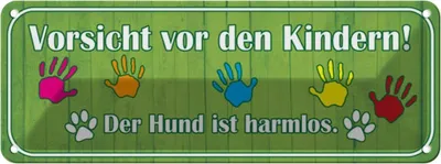 Produktbild von vianmo Blechschild 10x27 cm Vorsicht Kinder Hund ist harmlos Warnschild Hinweisschild Sicherheit