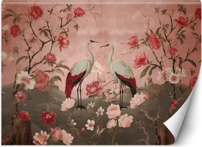 Produktbild von Vlies fototapete Blumen und Vögel Chinoiserie 254x184 cm Feeby Rosa inkl. Kleber einfache Montage