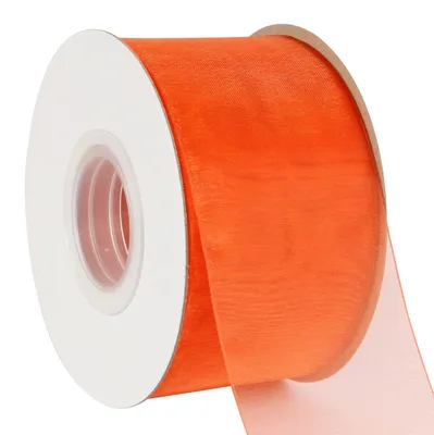 Immagine prodotto di Organza trasparente, ideale per confezioni regalo e decorazioni, larghezza 50 mm, colore arancione intenso, rotolo da 45 metri