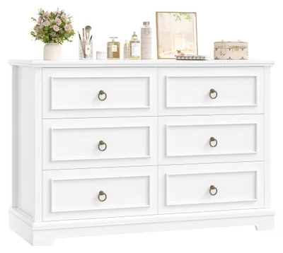Produktbild von Weiße Kommode - Sideboard mit 6 Schubladen - 120 cm breit - Holzoptik - Für Schlafzimmer und Wohnzimmer - Weiß