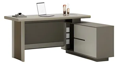 Immagine prodotto di Scrivania grigia e beige con cassetti e vani portaoggetti Organizzazione dell'ufficio