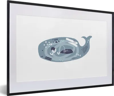 Produktbild von MuchoWow® MuchoWow® Gerahmtes Poster Wal - Grau - Pastell 60x40 cm - Poster mit zchwarzem Bilderrahmen - Schlafzimmer - Plakat in Rahmen - Drucken
