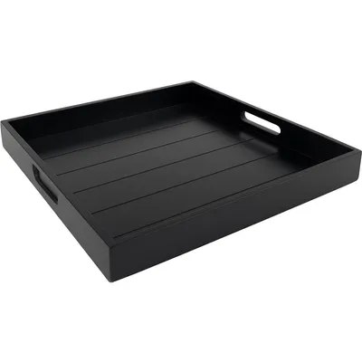 Immagine prodotto di Vassoio XL di WDMT™ | 56 x 56 cm | Vassoio in legno extra large con rivestimento rimovibile e maniglie | Vassoio quadrato | Nero