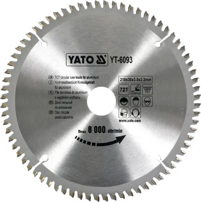Obrázek produktu pro Pilový řezný kotouč na hliník Yato YT-6093, 210 x 30 mm 72z
