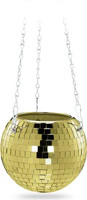 Produktbild von Relaxdays Discokugel Pflanzentopf, hängender Blumentopf, Glas, H x D: 13 x 15 cm, Blumenampel Hängepflanzen, gold