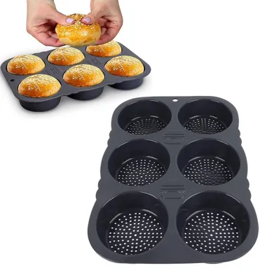Immagine prodotto di Stampo in silicone per panini da hamburger, con 6 cavità, pieghevole, riutilizzabile e resistente al calore, da -40°C a 230°C