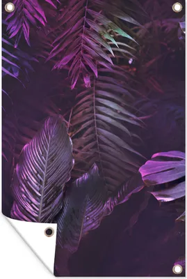 Produktbild von MuchoWow® 40x60 cm Outdoor-Poster Gartendeko Sichtschutz Garten Poster für den Garten  Dschungel - Blätter - Lila - Grün - Jungen - Mädchen - Kinder