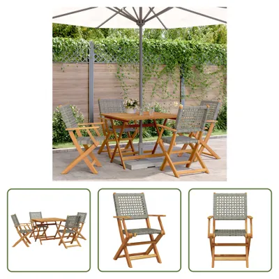 Imagen del producto de Conjunto de jardín de 5 piezas de "The Living Store", con mesa y sillas, en color gris, fabricado con ratán sintético y madera maciza