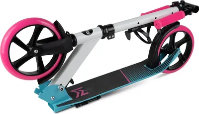 Produktbild von MalPlay Großer Cityroller mit Tragegurt, Bremsen,Flaschenhalter,Roller für Kinder und Erwachsene bis 100kg, klappbar Tretroller, Rosa Blau