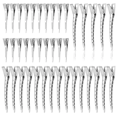 Produktbild von 40 Entenschnabel-Haarspangen, silberne Haarspangen, Haarklammern, Friseurspangen mit Krokodilklemmen, Metallhaarspangen, Abteilspangen für Mädchen, Friseursalon, Friseurbedarf, Haarstyling (4,5 cm, 5,5 cm, 9 cm)