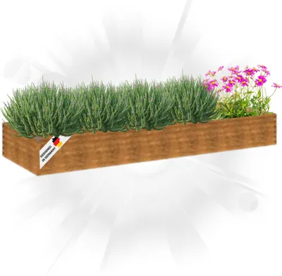 Produktbild von DELUKE® Hochbeet aus Cortenstahl AKSEL | unten offen | Pflanzenbeet Metall Gartenbeet Blumenbeet Beet hoch Frühbeet für Garten Gemüsebeet, 291x100x36cm