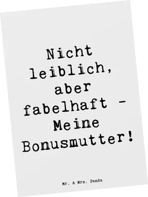 Produktbild von Mr. & Mrs. Panda Postkarte Spruch Bonusmutter - Weiß - Geschenk, Lächeln, Fürsorge, bildkarte, Verwandte, Postkarten, Ansichtskarte, Grußkarte, Geborgenheit, Geburtstage