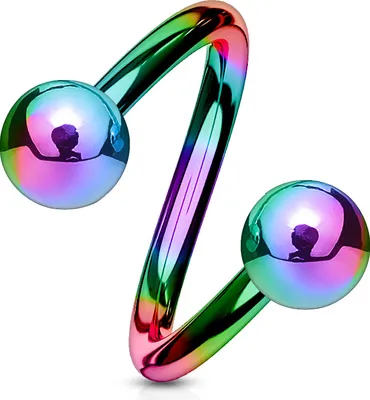 Produktbild von viva-adorno Lippenpiercing Chirurgenstahl Labret Spirale Twister Doppelkugel verschiedene Farben und Größen Z400,regenbogen 1,2x10x4mm