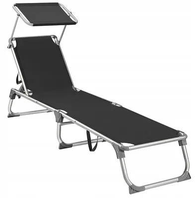 Obrázek produktu pro Skládací lehátko s kovovým rámem a stříškou GCB022B01, nosnost do 150 kg, černé
