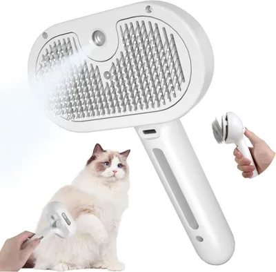Obrázek produktu pro Parní kartáč pro kočky a psy, kartáč na kočky, hřeben pro kočky, bílý