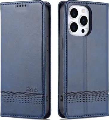 Produktbild von LederHülle für iPhone 14 Pro, Klapphüllen Brieftasche Magnetverschluss Ständer Schutzhülle für iPhone 14 Pro Blau