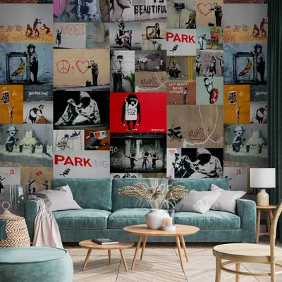 Immagine prodotto di Vlies Tapete - Banksy - collage 50x1000 cm Streetart f-A-0237-j-b