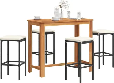 Produktbild von Maison Exclusive - 5-tlg. Gartenbar-Set Schwarz Massivholz Akazie und Poly Rattan