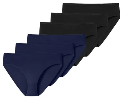 Produktbild von SCHIESSER Damen Slips 6er Pack - Jazz-Pants, Baumwolle Essentials, Basic, Stretch Schwarz/Dunkelblau 46 (Gr. XXX-Large)