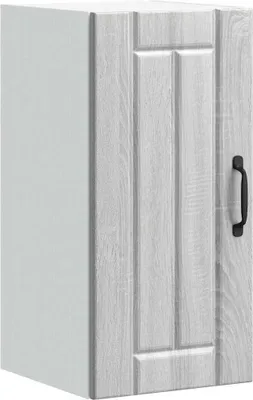 A single kitchen cabinet with a gray wood-effect door and a black handle, shown from a three-quarter angle against a white background.