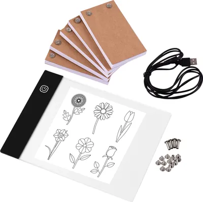 Obrázek produktu pro Přenosná sada flipbooků se světelnou podložkou Light Pad Tablet LED světelný box 3stupňová regulace jasu 300 listů flipbookového papíru s vázacími šrouby pro obkreslování a kreslení
