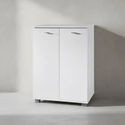 Produktbild von Schuhschrank-Kommode für bis zu 12 Paar Schuhe, 2 Türen, 3 Einlegeböden. Weiß, 60x35x90 cm | Kadima Design