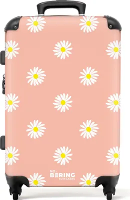 Produktbild von NoBoringSuitcases.com® Großer Koffer - Pastellorange mit Gänseblümchen - Kombinationsschloss TSA - Hartschalen Trolley 4 Rollen - 72 liter - Reisekoffer - 66 cmKoffer Mittelgroß 67x43x25 cm, 72L,