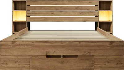 Produktbild von Doppelbett 160x200 cm (Ohne Matratze) Eiche Massivholz Stauraumbett Bettanlage Mit LED-Beleuchtung USB C Stauraum-Kopfteil Schubladen