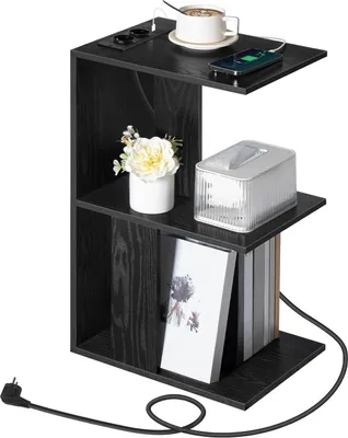 Image de Table basse avec station de recharge et lampe à détecteur LED, noir