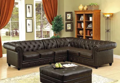 Productafbeelding van Chesterfield hoekbank, leren bank, gestoffeerde hoekbank, design bankstel, set #336