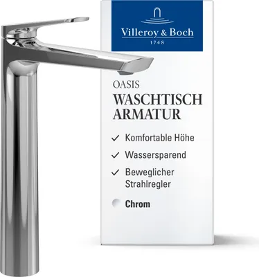 Produktbild von Villeroy & Boch Oasis Waschtischarmatur erhöht, ohne Zugstange Chrom, H: 245 mm