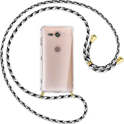 Produktbild von Handykette Backcover-Schutzhülle mit Band (Metall goldfarben) für Sony Xperia XZ2 Compact - schwarz/grau/weiß