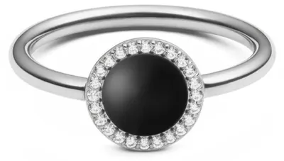 Productafbeelding van Elegante ring met zwarte agaatsteen en kristallen, model Audrey DW0040138 - Maat: 48 mm