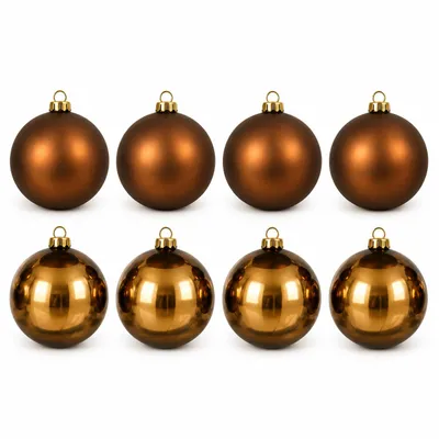 Produktbild von Weihnachtskugeln aus Kunststoff - Braun (matt + glanz), 8 x (10 cm)) Weihnachtsbaumkugeln bruchsicher wetterfest – Christbaumkugeln, KI-generiertes Bild