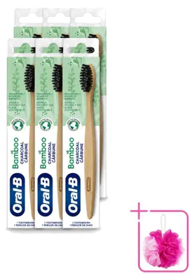 Productafbeelding van 6 x Oral-B Bamboe-tandenborstel met houtskool - Voordeelverpakking - 6 stuks