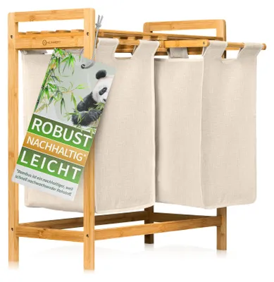 Produktbild von HEIMWERT Wäschekorb (2 Fächer - Beige) Holz Wäschesammler Bambus