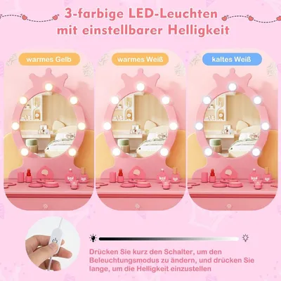 Immagine prodotto di Toeletta per bambini con illuminazione Toeletta principessa 2 in 1 con specchio rimovibile rosa