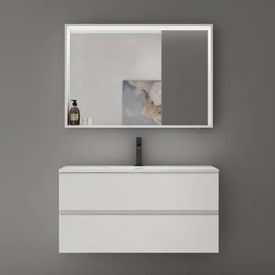 Produktbild von doporro Spiegelschrank Wandspiegel mit LED-Beleuchtung und Ablage Wandschrank in Matt Weiß aus Holz 100x12x70cm Hängeschrank für Badezimmer Spiegelschrank01
