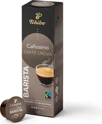 A Tchibo Cafissimo coffee capsule and its packaging are shown against a white background.